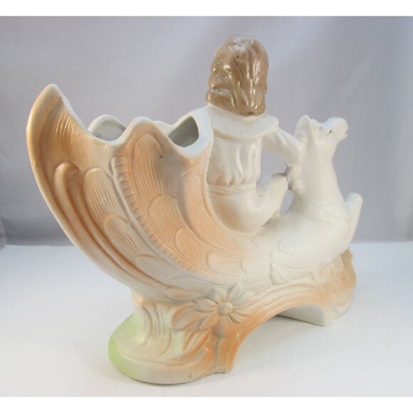 Victorian Boy on Horse Shell Bisque Planter by Wales Chinaware made in Japan - Picture 5 of 14